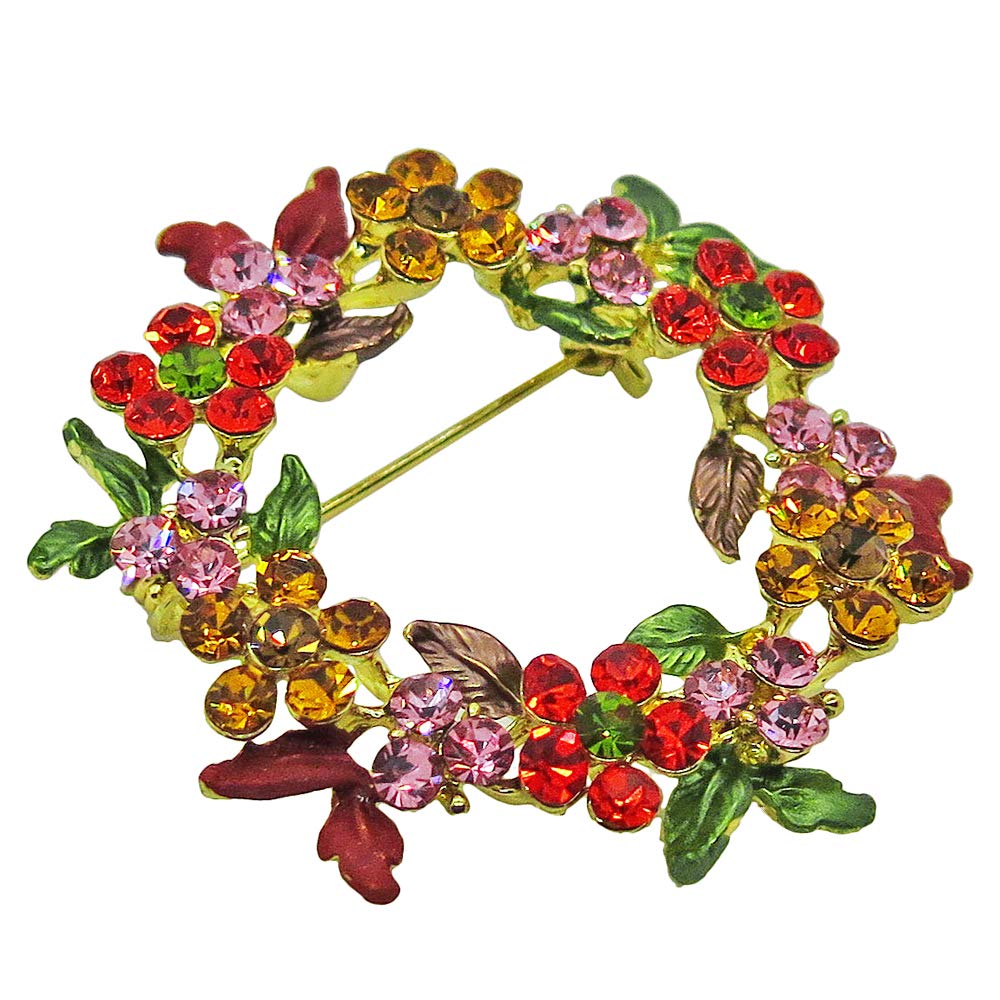 RUCINNI Gold Plated Xmas Wreath Brooch with Preciosa Crystals - Perfect for Holiday Parties & Gifts