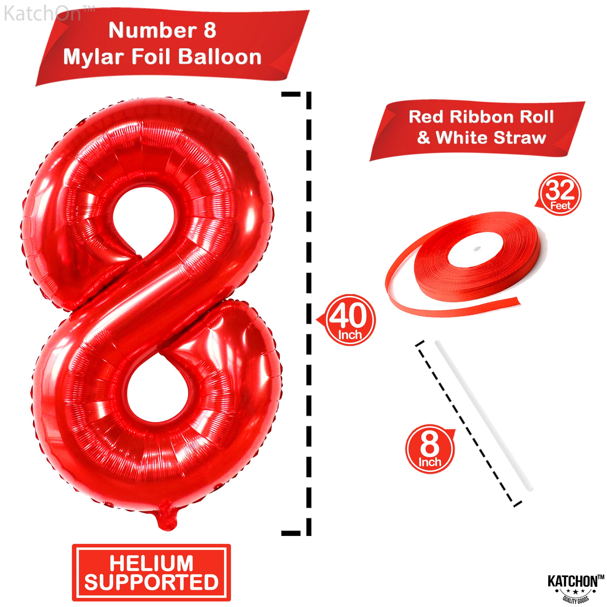 KatchOn 40 Inch Giant Red Number 8 Birthday Balloon - 8th Birthday Party Decorations for Boys & Girls | Perfect for Birthday Parties, Photo Backdrops & Milestone Celebrations