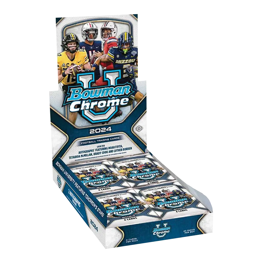 2024 Bowman University Chrome Football Hobby Box - 24 Packs with Autograph & Memorabilia Cards - Perfect for Collectors, Investors & Fantasy Sports Fans (Gift Idea for Sports Enthusiasts)