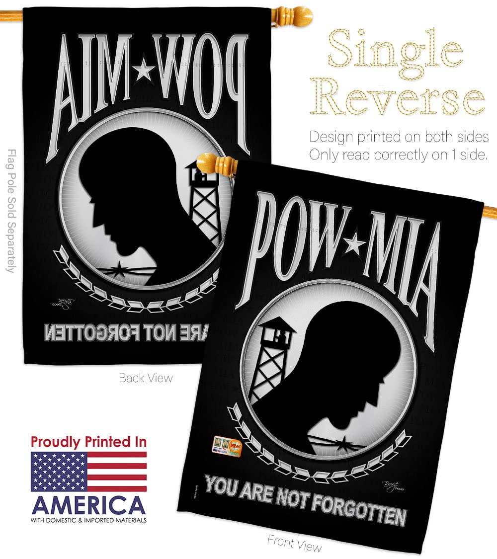 POW MIA Garden House Flags Set - 28x40 Inch American Military Veteran Yard Banner - Vietnam War Armed Forces Tribute - Made in USA Outdoor Decorative Gift for Patriotic Home & Garden Display