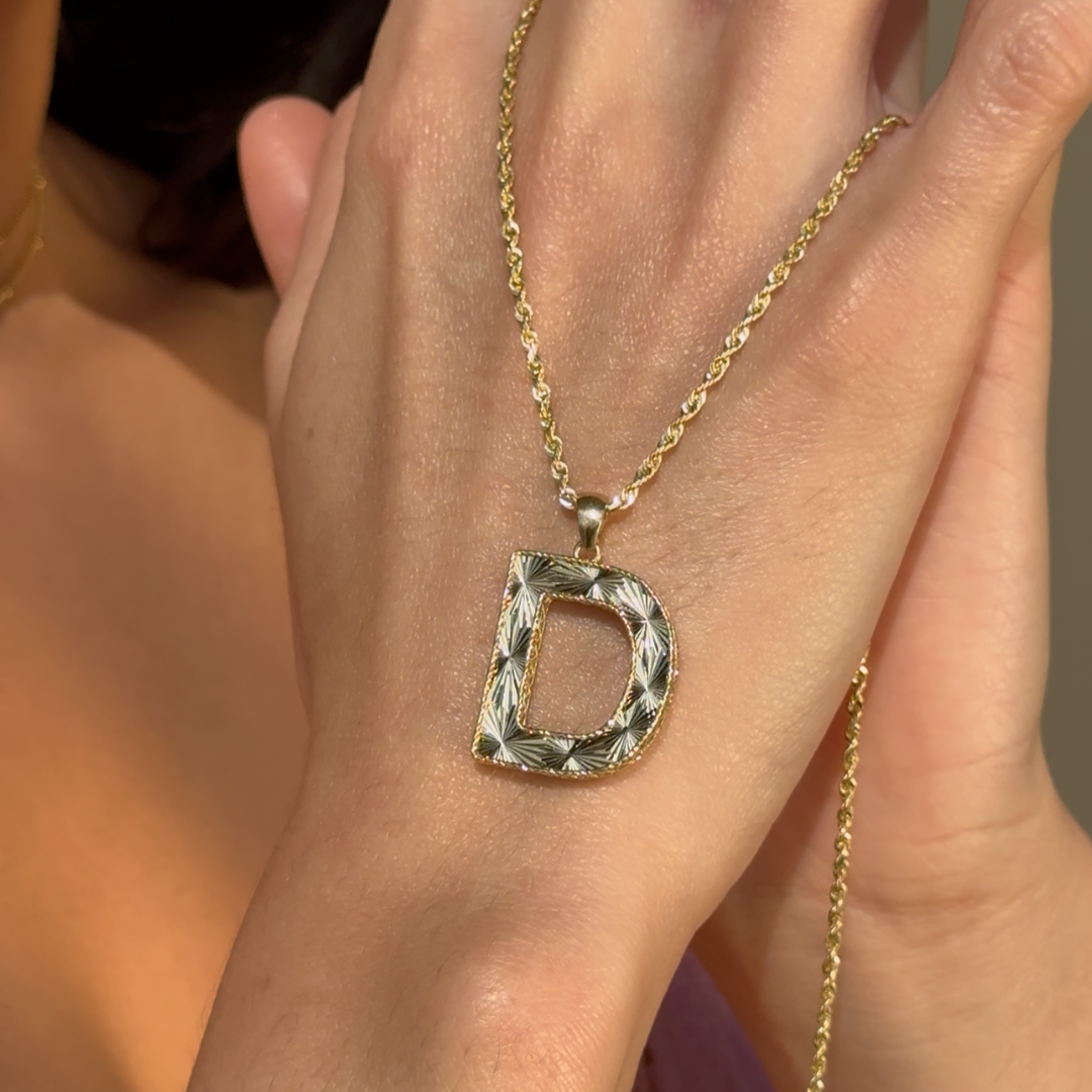 10K Gold Radiant Cut Initial Pendant Necklace - Personalized Monogram Jewelry for Women, Gifts for Her, Birthday, Anniversary, Valentine's Day