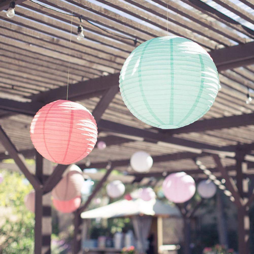 8inch Coral & Mint Green Paper Lanterns - 10Pcs for Birthday, Baby Shower, Bridal Shower, Wedding, Christening & Nursery Decor - Perfect for Party Room Decorations & Indoor Events