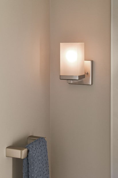Moen 90 Degree 1 Globe Light Sconce in Brushed Nickel - YB8861BN - Perfect for Hallway, Bedroom, and Bathroom Wall Lighting