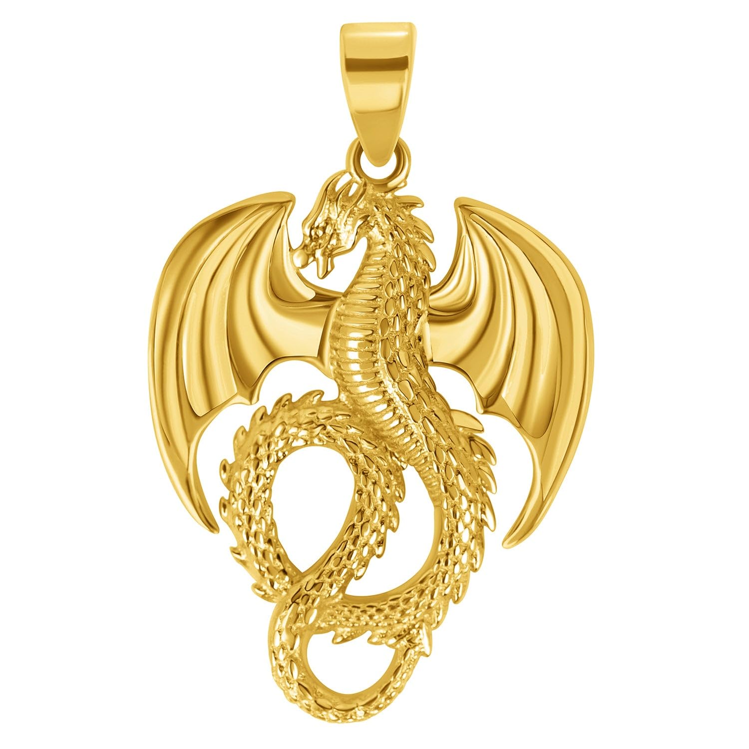 14K Solid Yellow Gold 3D Serpent Dragon with Wings Pendant Necklace - Perfect for Fantasy Lovers, Cosplay & Unique Gift Giving