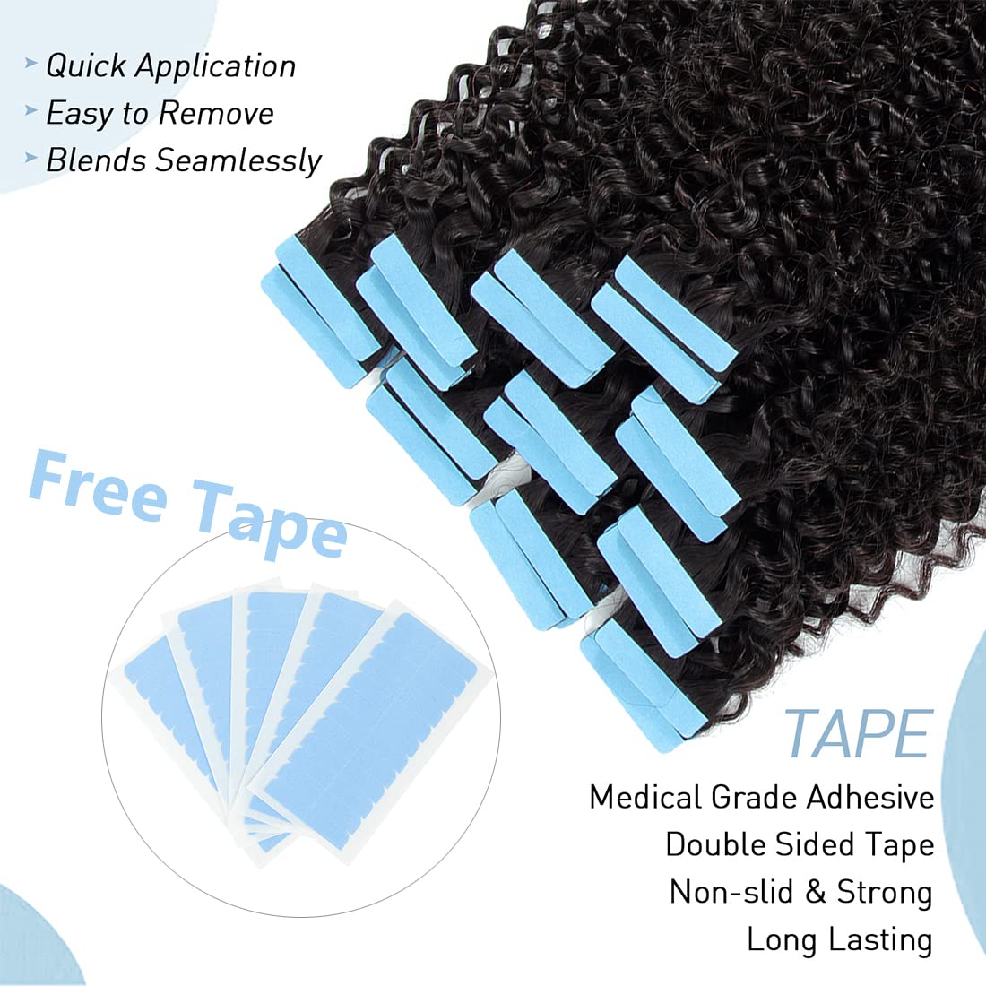 Premium 40-Piece Kinky Curly Tape-In Hair Extensions for Black Women | 100% Human Hair | Seamless & Invisible Tape | Semi-Permanent Natural Hair Extensions for Daily Wear, Parties & Special Occasions