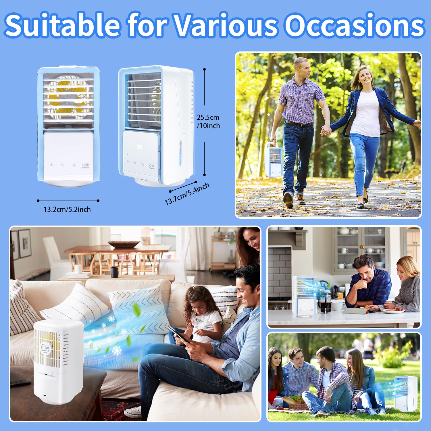 5-in-1 Portable Air Conditioner Fan with 3 Speed Settings, Cool Mist Spray & 7 LED Lights - 120° Oscillating Evaporative Air Cooler for Home, Office, Bedroom, and Outdoor Use