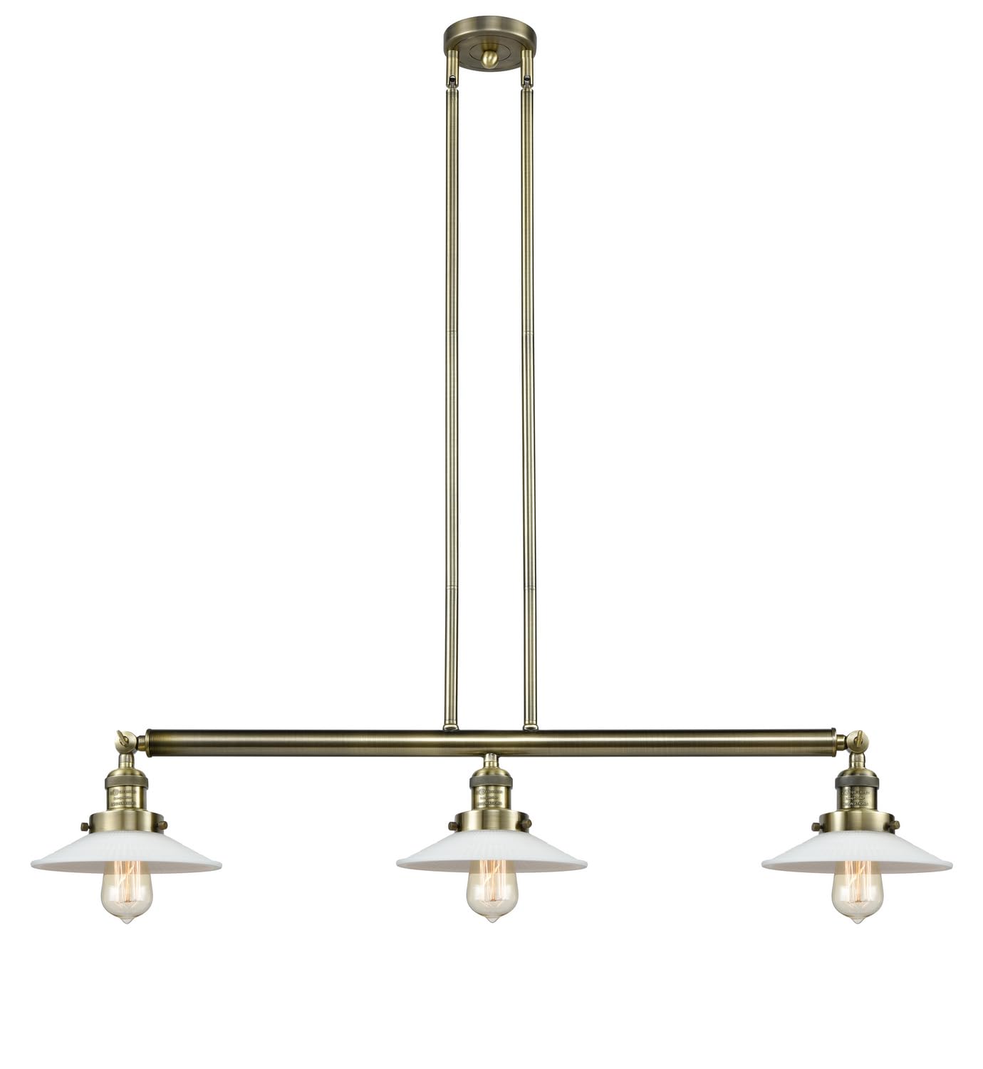 213-AB-G1 Halophane 3-Light Island Pendant Light in Antique Brass - Perfect for Kitchen, Dining Room, and Farmhouse Style Decor