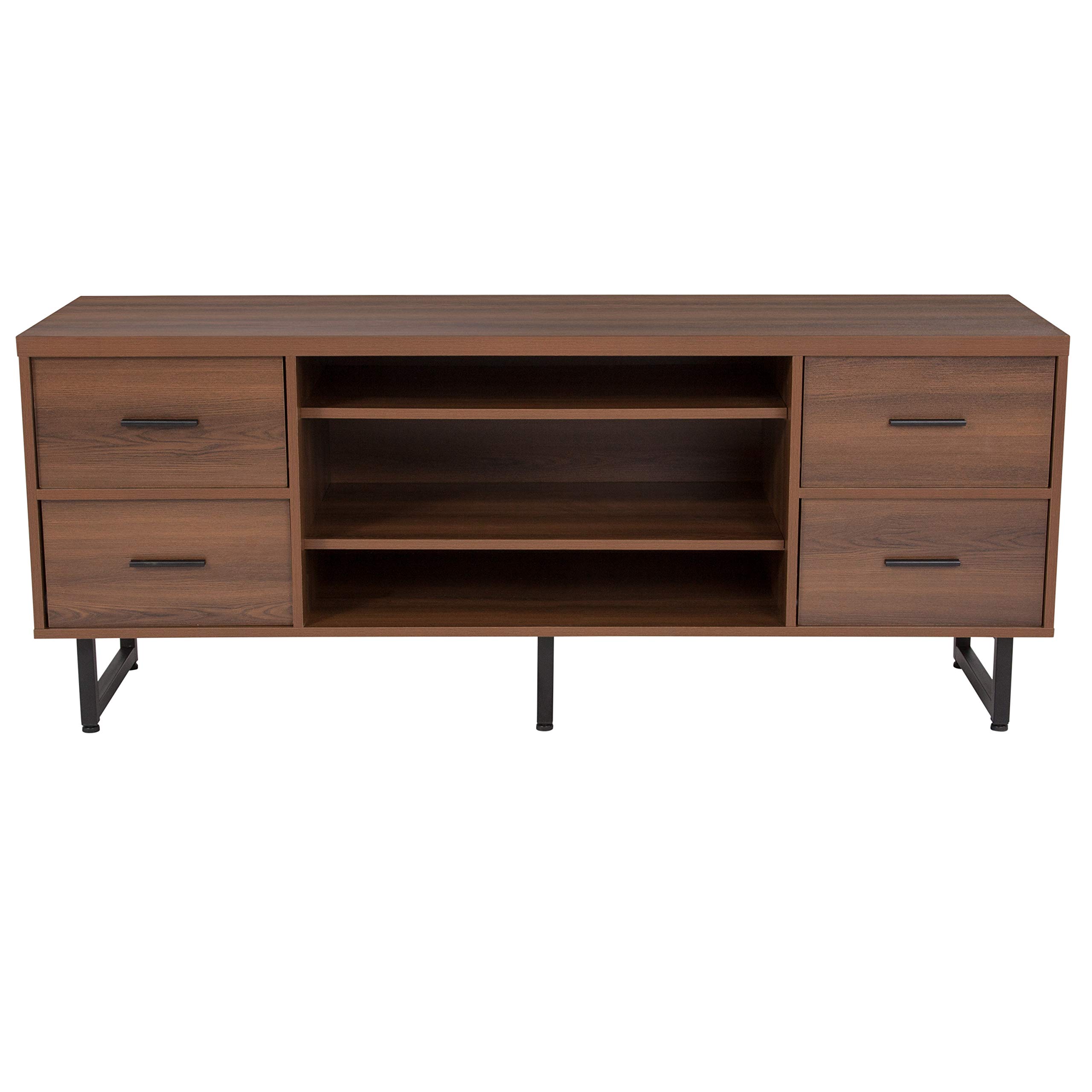 Rustic Wood Grain TV Stand with 3 Shelves & 4 Drawers - EMMA + OLIVER Entertainment Center for Living Room, Bedroom & Home Theater