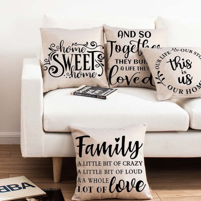 Farmhouse Decorative Pillow Covers Set of 4 - 18x18 Inch Home Sweet Home Inspirational Quotes Throw Pillow Covers for Sofa, Couch & Living Room - Cozy Farmhouse Style Home Decor for Family Room, Bedroom or Porch
