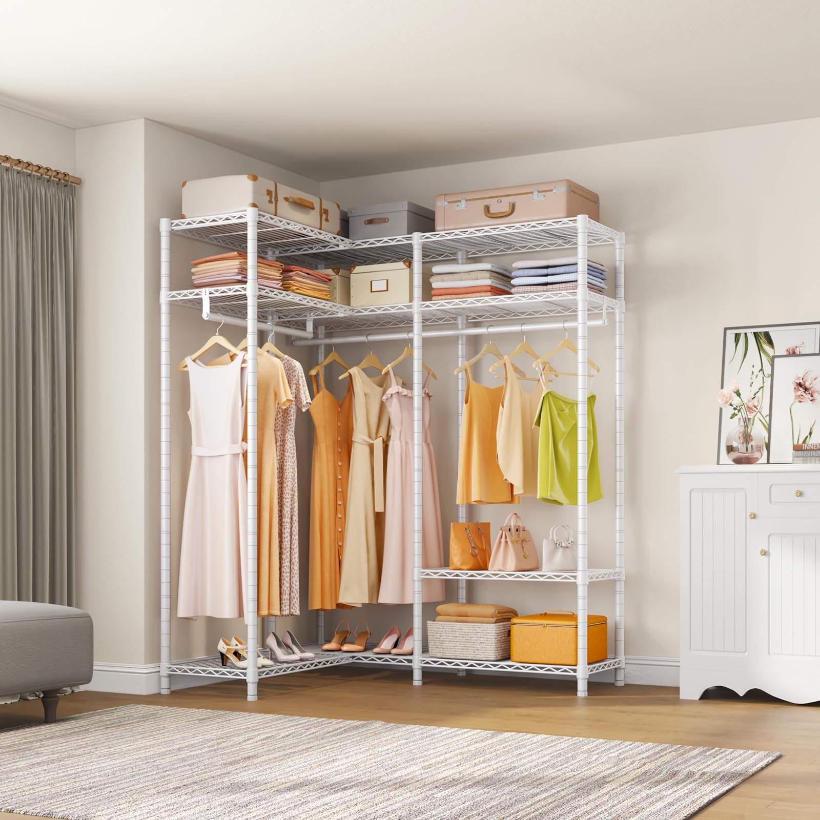 VIPEK L30 Corner Clothes Rack - Heavy Duty L-Shaped Closet System with Adjustable Shelves & Hanging Rods | Freestanding Corner Wardrobe for Hanging Clothes | Perfect for Small Spaces, Bedrooms & Dorm Organization