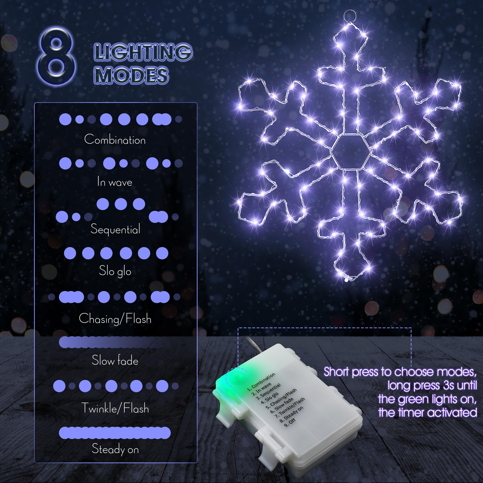 Hiboom Christmas Window Silhouette LED Lights - 11.8 Inch White Snowflake Decorations (1 Pack) | Indoor/Outdoor Holiday Decor for Home, Office & Party