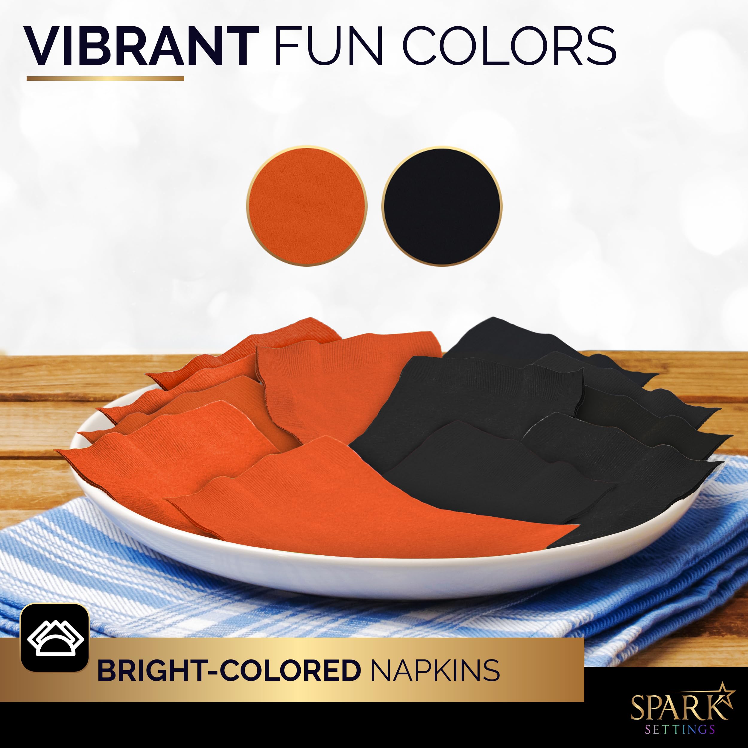 200-Count Black & Orange Beverage Napkins - Halloween Party, Wedding, Birthday, Dinner, Cocktail Party Supplies (5