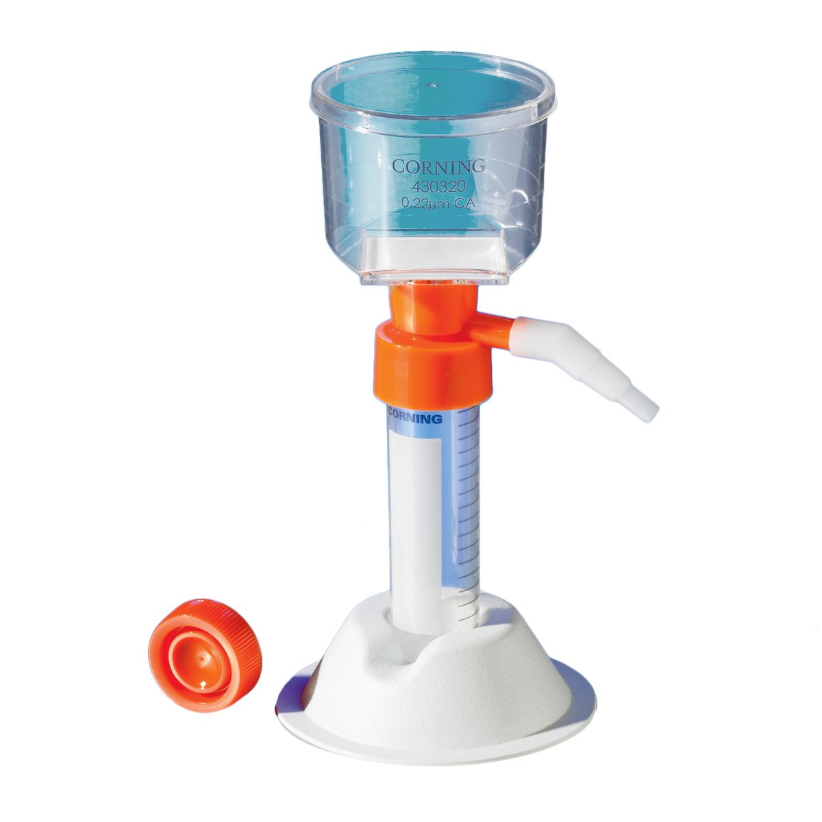Corning 430320 Sterile Vacuum Filter System - 0.22 Micron Cellulose Acetate Membrane, 150mL Polystyrene Funnel with Orange HDPE Cap (Case of 12) - Ideal for Laboratory, Pharmaceutical, and Biotechnology Applications