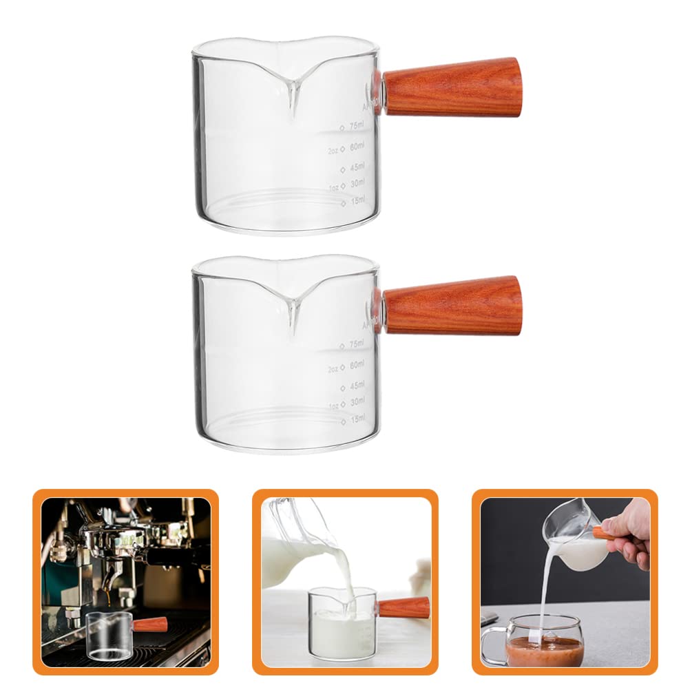 2-Piece Glass Measuring Cup Set - Double Pitcher Milk Cup for Espresso, Coffee & Latte Making - Heat-Resistant Espresso Pouring Cup & Shot Glass - Perfect for Baristas, Home Brewing & Coffee Shops