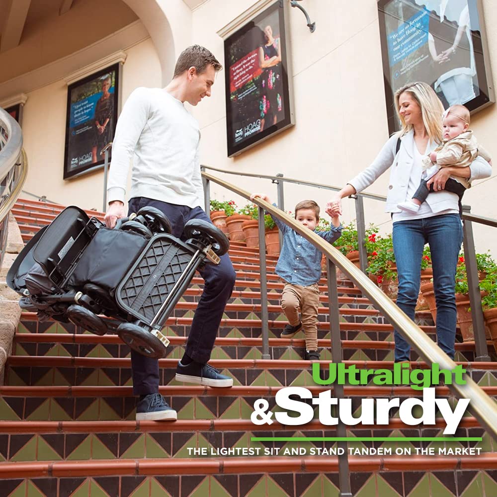 Joovy Caboose Ultralight Graphite Stroller - Sit and Stand Tandem Double Stroller in Black | Perfect for Siblings, Twins & Urban Adventures