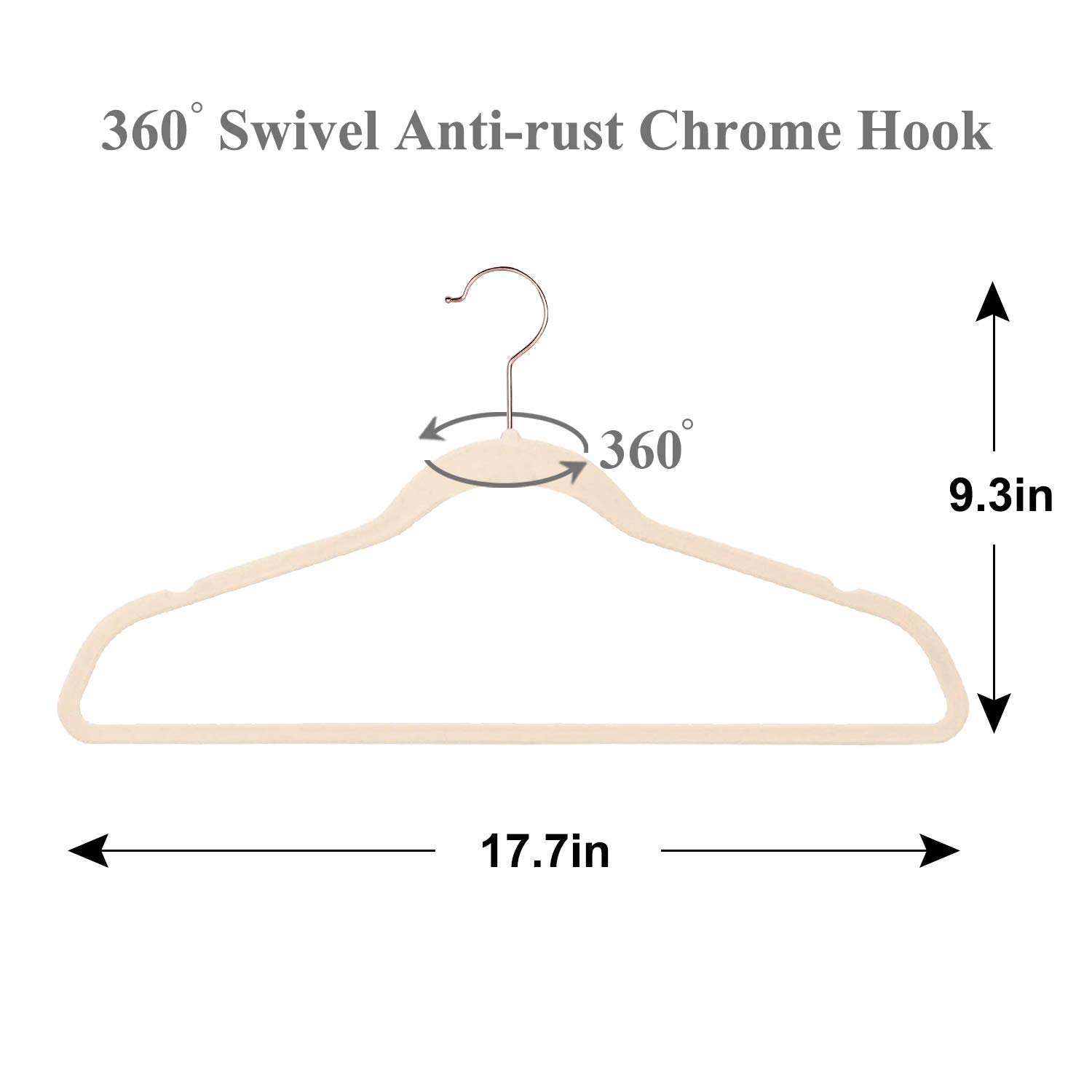 Premium Velvet Suit Hangers 50 Pack - Heavy Duty Non-Slip Clothes Hangers with 6 Finger Clips & Tie Rack for Men & Women - Space Saving Wardrobe Organizer for Closet, Suits, Dresses & Coats (Beige)
