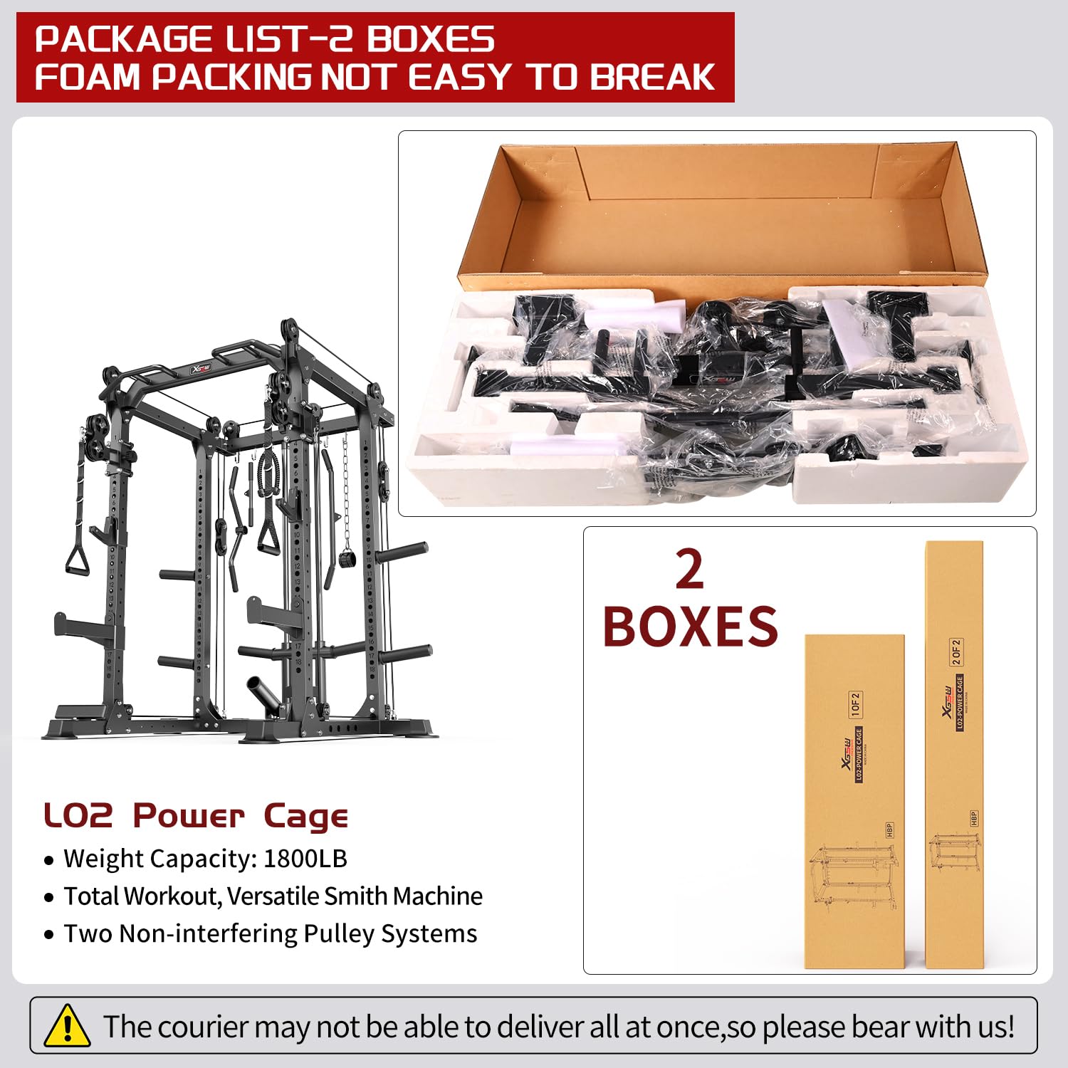 Multi-Function Power Cage Rack with Cable Crossover System - 1800 LBS Capacity Squat Rack & Weight Bench for Home Gym | Strength Training Equipment for Full-Body Workouts