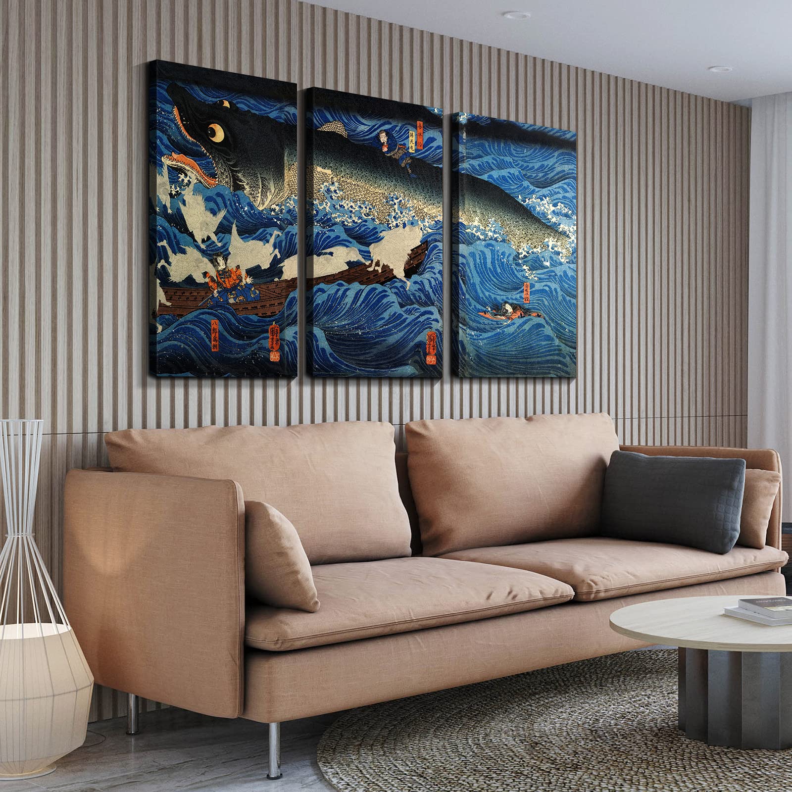 Denozer 3-Piece Canvas Wall Art - Ukiyoe Oil Painting Reproduction Giclee Prints, Stretched & Framed Ready to Hang (16