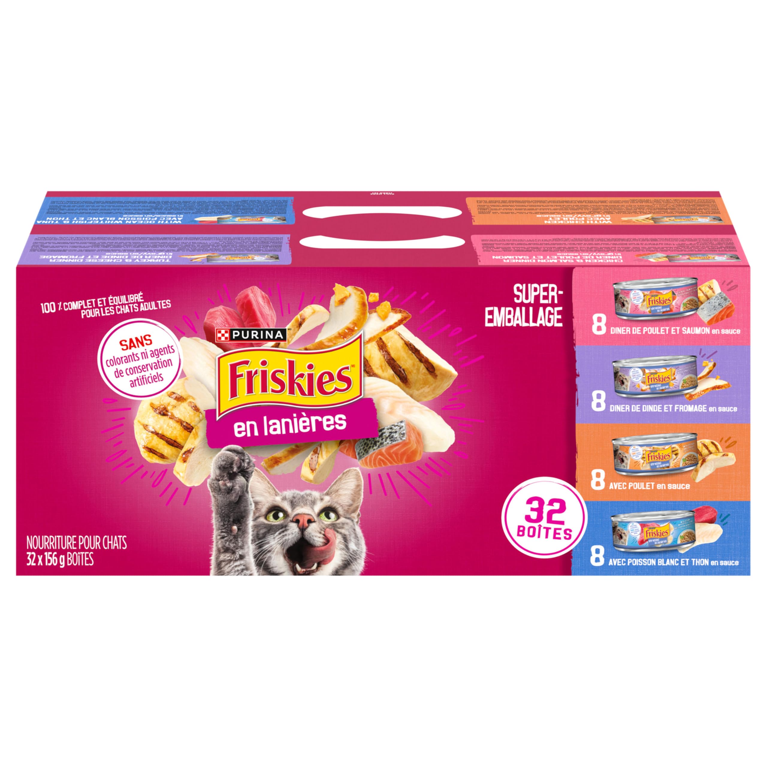 Friskies Shredded Wet Cat Food Variety Pack - Poultry & Fish Combo, 4 Delicious Flavors, 156g Cans (32-Pack) | High Protein Meal for Adult Cats, Perfect for Picky Eaters & Daily Feeding Routine