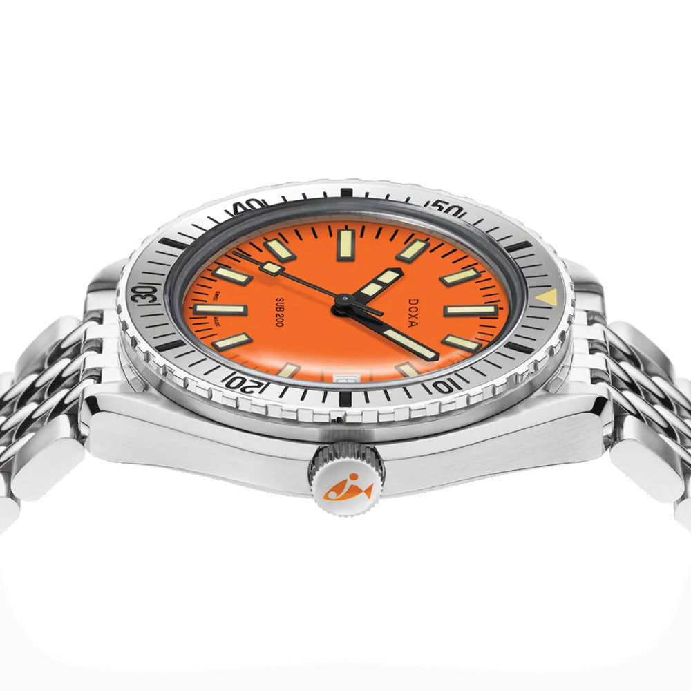 SUB 200 Professional 42mm Orange Dial Diver Watch with Stainless Steel Bracelet - Perfect for Scuba Diving, Water Sports & Everyday Wear