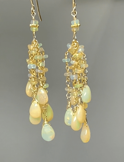 Ethiopian Opal Tassel Earrings for Women - Handmade Boho Dangle Earrings with Natural Gemstones | Perfect for Parties, Weddings & Everyday Wear