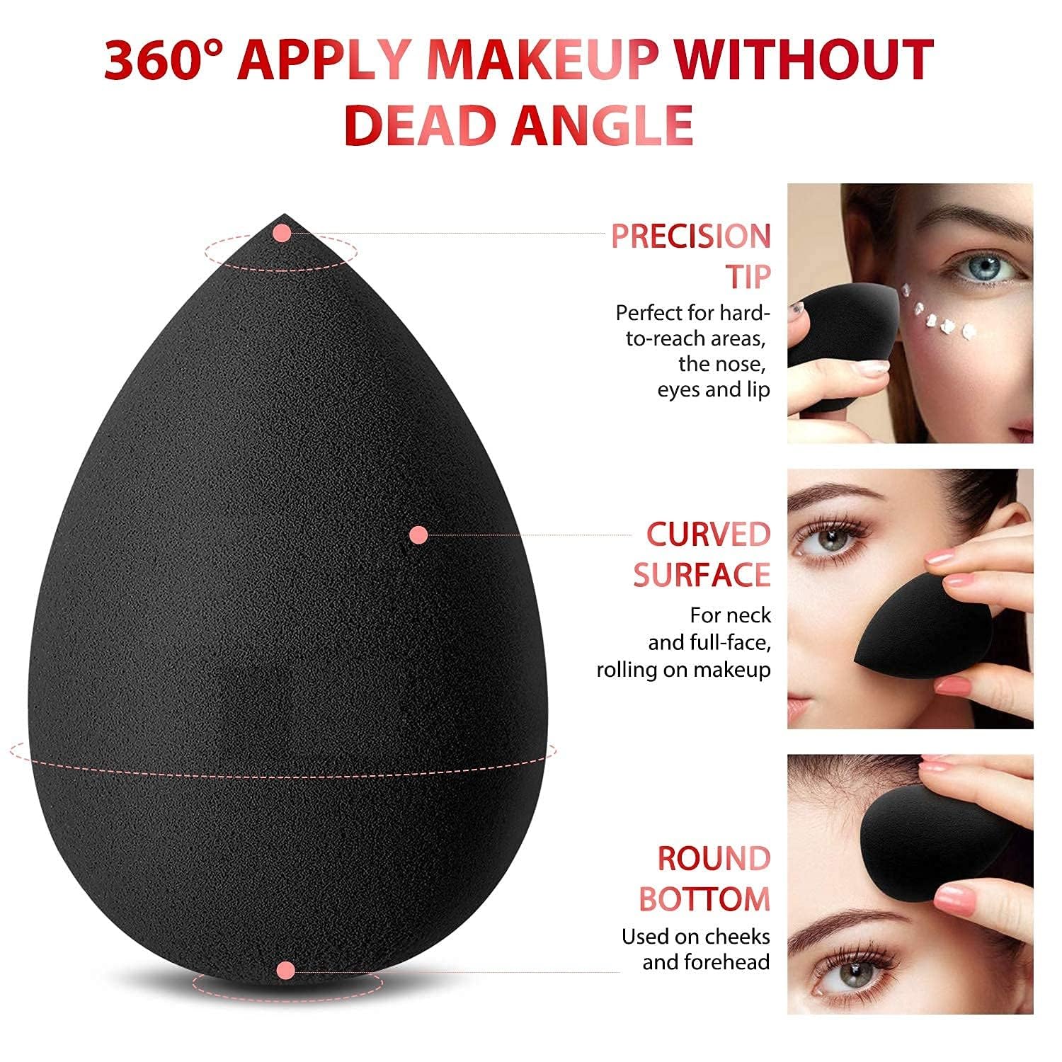 ZAUKY Professional Black Makeup Sponge - Beauty Blender for Flawless Foundation & Concealer Application, Lightweight Face Sponge Puff for Seamless Blending (Pack of 1) - Perfect for Daily Makeup, Contouring & Professional Makeup Artists