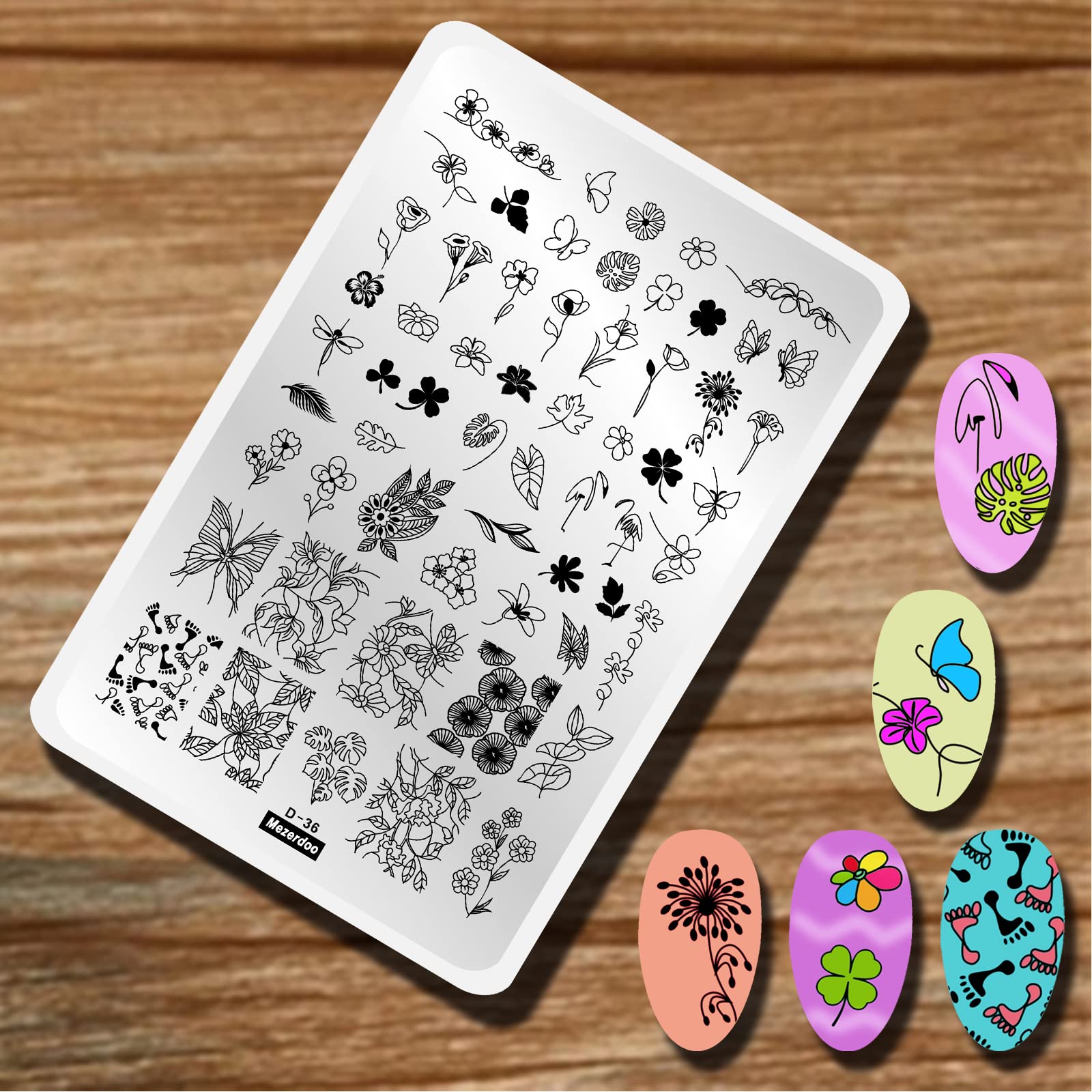 Flamingo & Butterfly Nail Art Stamping Plates - Floral, Plaid, Leaves & Clover Designs - DIY Nail Manicure Printing Stencils for Professional & Home Use - Perfect for Salon, Parties & Creative Nail Art
