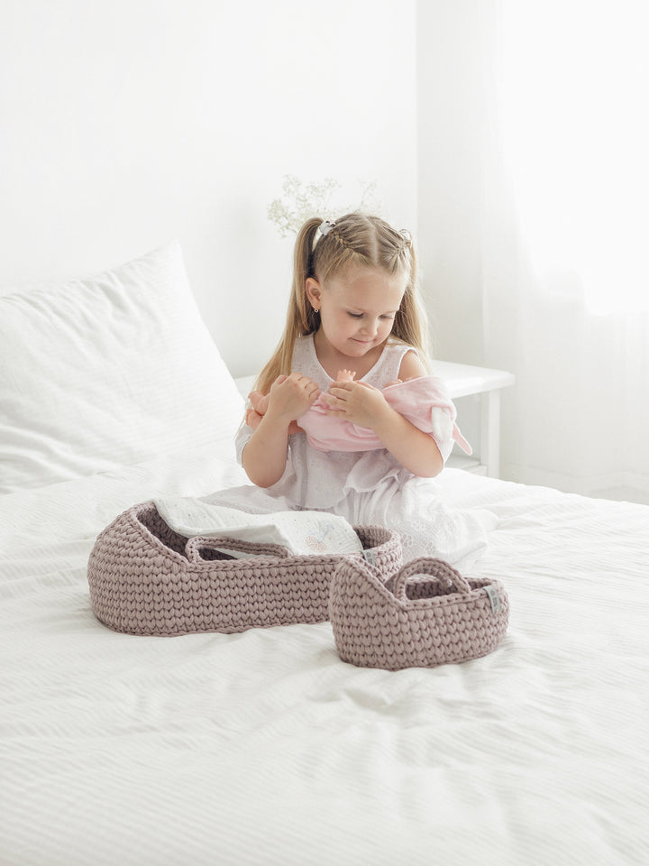 Anzy Home Doll Cradle with Round Hood and Stand - Perfect for Baby Doll Play, Nursery Decor, and Pretend Play for Kids