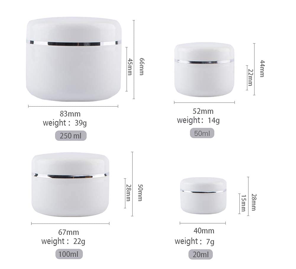 6-Pack White 8 Oz (250ml) Empty Cosmetic Jars with Liners & Dome Lids - Refillable Plastic Containers for Face Cream, Lip Balm, Lotion | DIY Skincare, Travel Size Storage, Home Organization