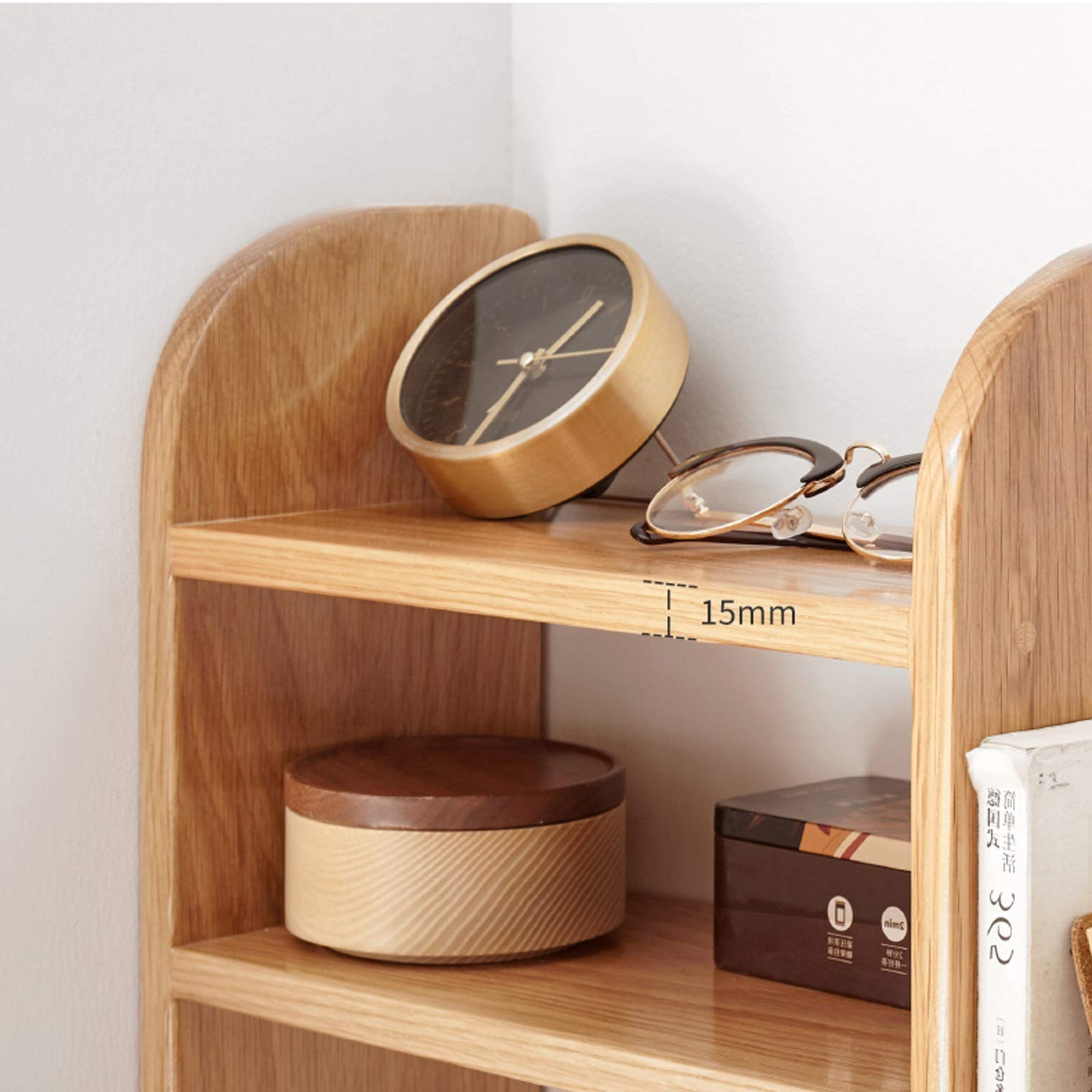 Natural Oak Expandable Bookshelf - Adjustable Desktop Book Organizer for Office & Home, Table Top Bookcase with Storage Rack - Perfect for Small Spaces, Dorm Rooms & Workspaces
