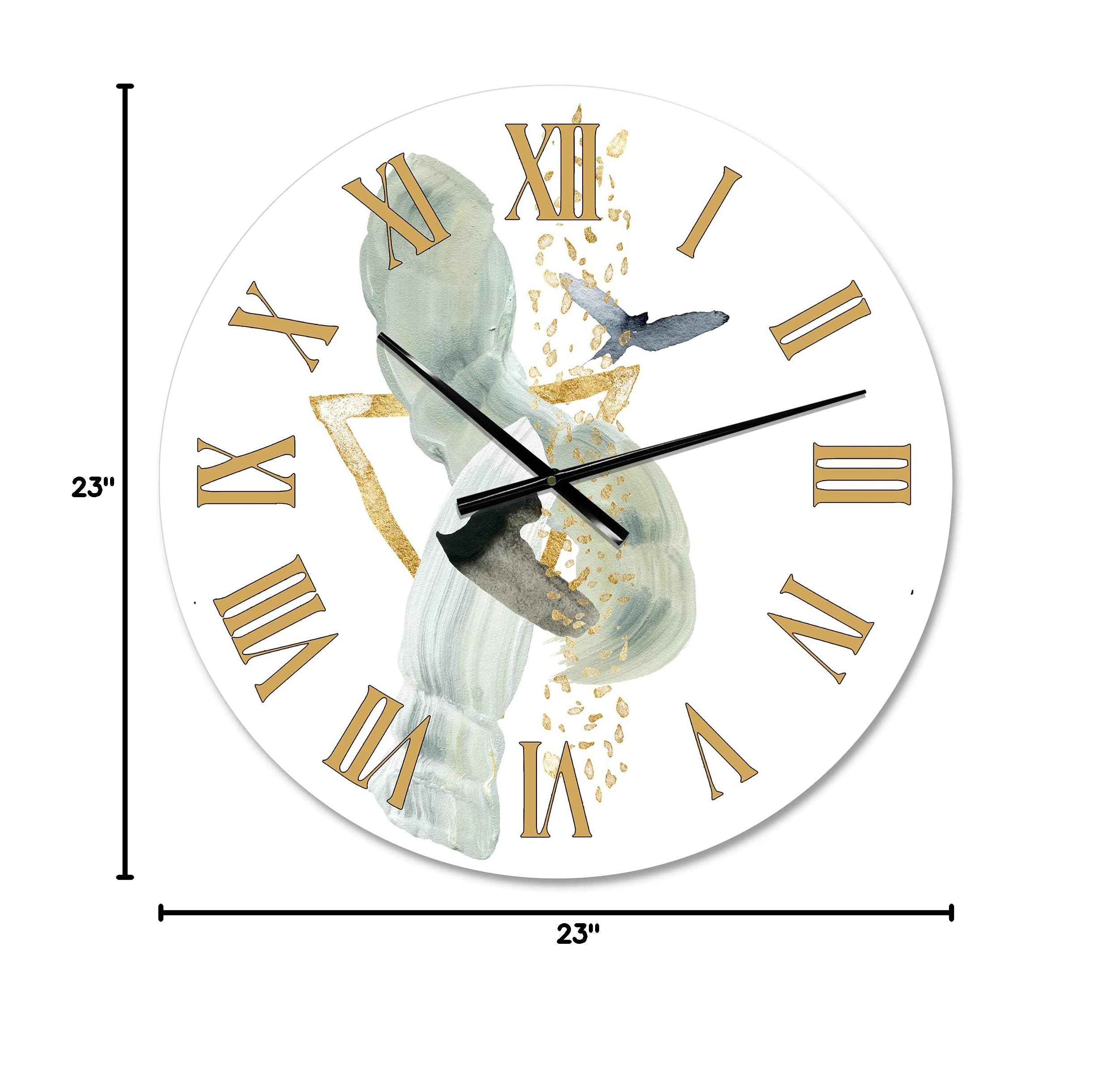 Abstract Golden Mountain with Moon & Bird Wall Clock - Modern Large Fractal Design for Living Room, Bedroom, Office Decor | Silent Non-Ticking Home & Office Wall Art