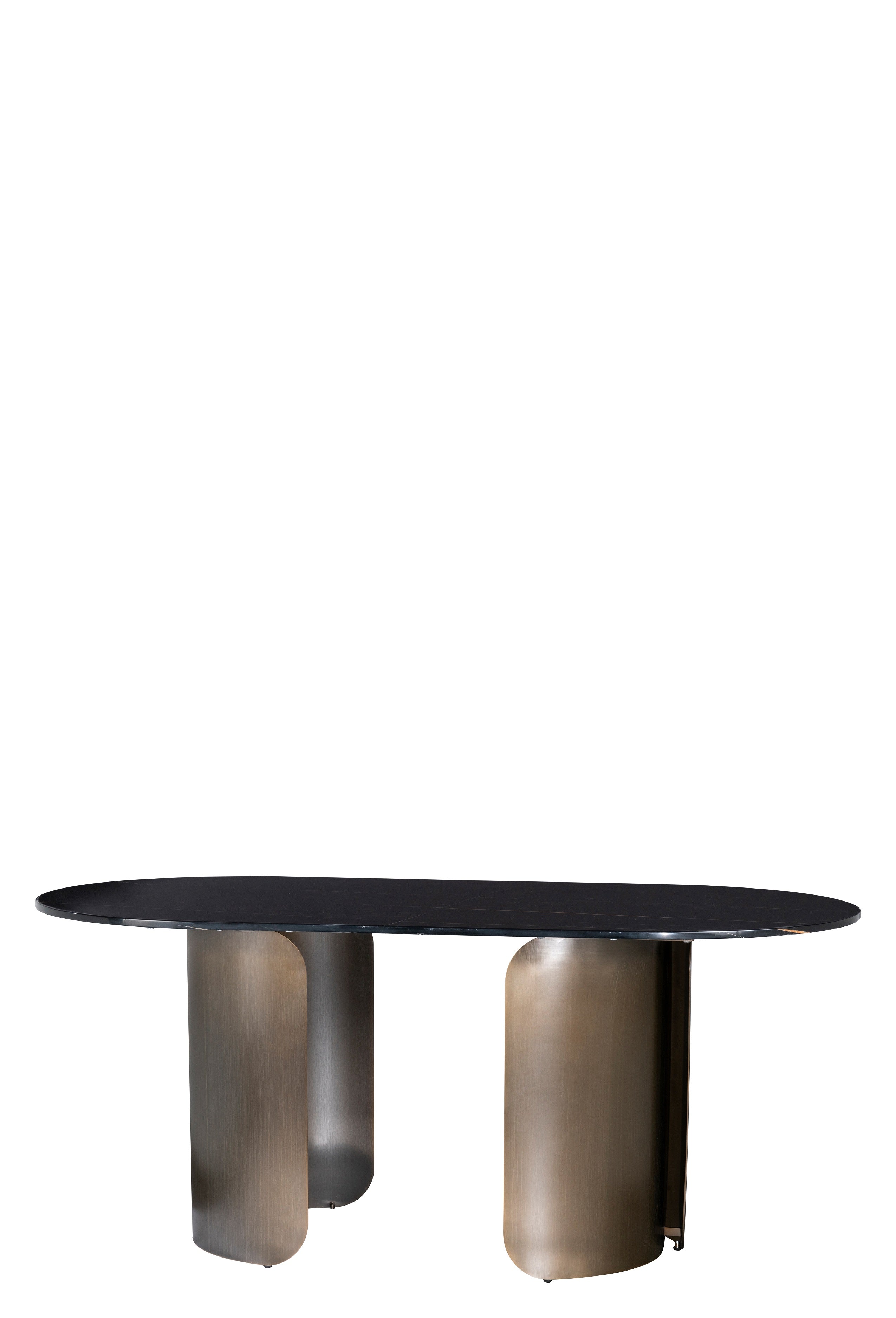 Nolan Oval Bronze Desk with Marble Top - Elegant Home Office Furniture for Study, Work & Decor