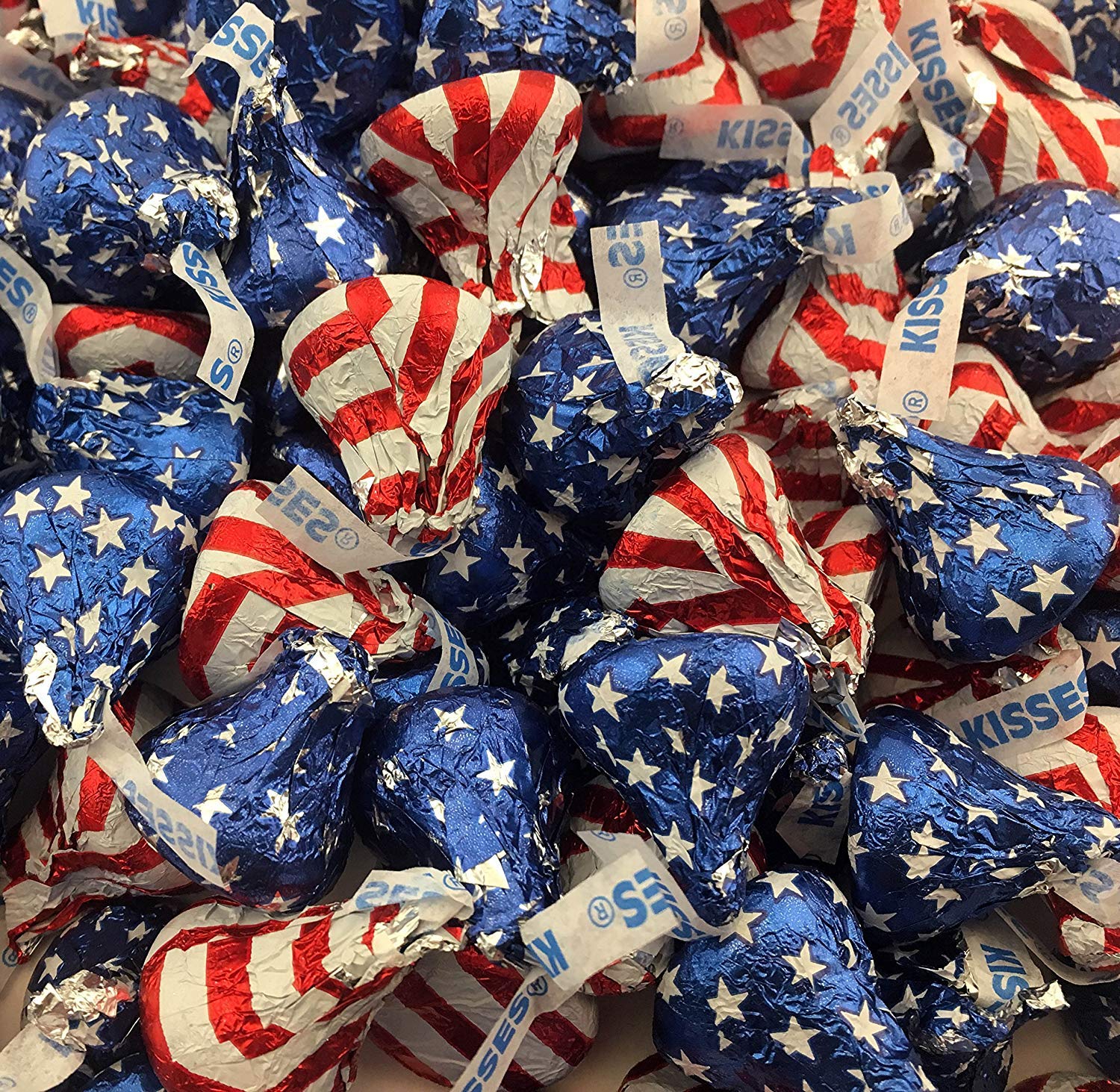Kisses Milk Chocolate Red White & Blue USA Flag Patriotic Candy - 2 Lb Bulk Bag for 4th of July, Memorial Day & Independence Day Celebrations