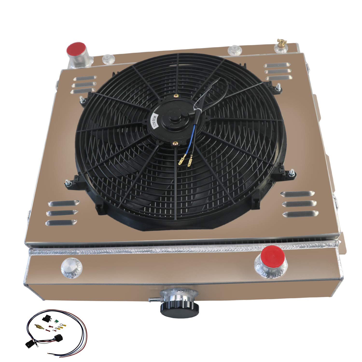High-Performance All-Aluminum Radiator for 1970-1979 Dodge D100/D150/D200/D250/Ramcharger/Challenger/Coronet/W200/W300/B200/B300/B100 Van & Plymouth Trailduster - 3-Row Cooling System with Shroud & Fan Relay Kit - Perfect for Off-Roading, Towing & Hot Weather Driving