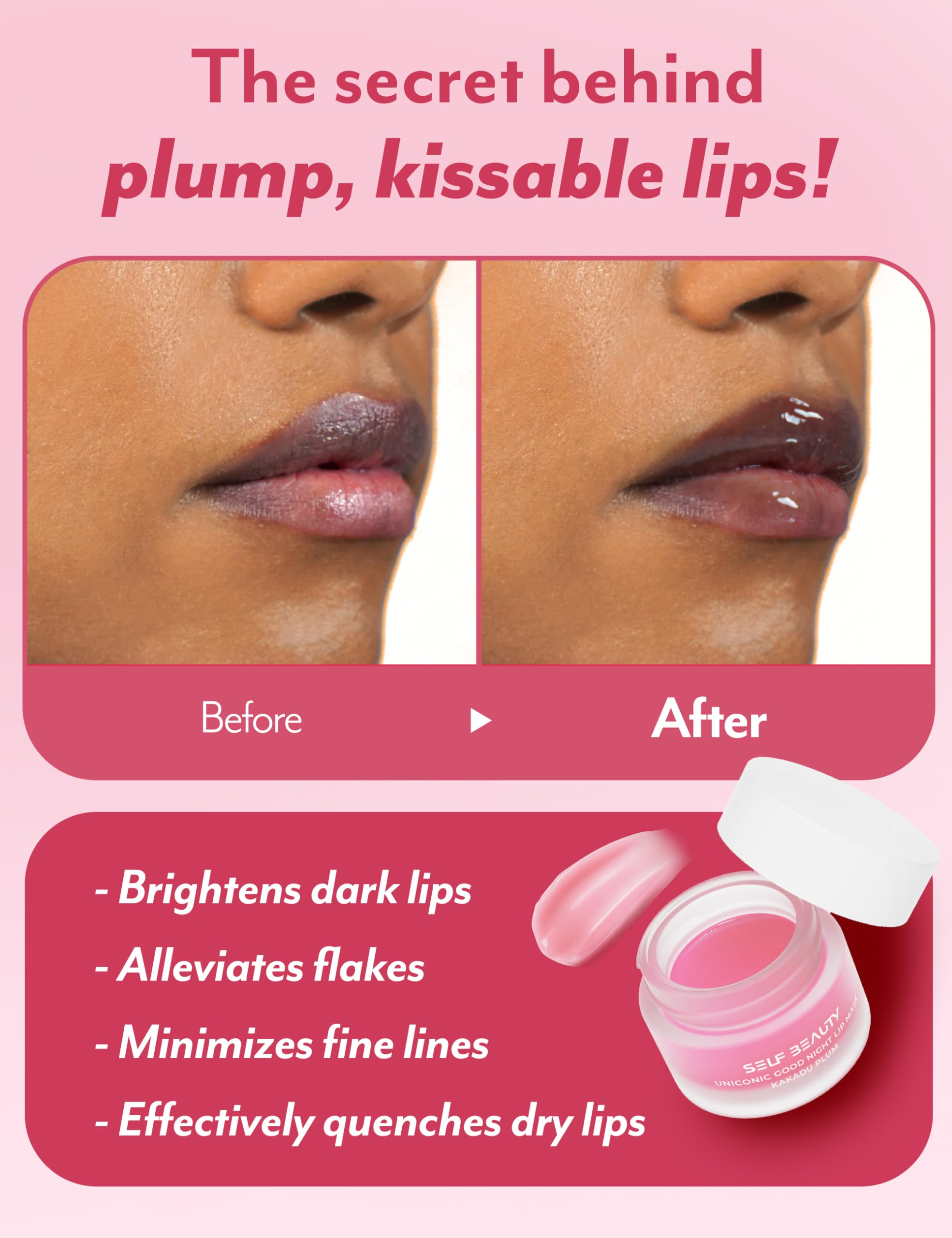 SelfBeauty Lip Mask with Kakadu Plum & Vitamin C - Vegan Lip Balm for Daily Moisturizing & Overnight Hydration, Intensive Lip Repair Treatment with Exfoliating Scrub (0.51 fl.oz) - Perfect for Dry Lips, Night Care & Pre-Makeup Prep