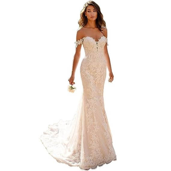 2023 Boho Lace Beach Wedding Dresses for Women - Long Bohemian Mermaid Bridal Gowns with Floral Appliques | Perfect for Beach, Garden & Destination Weddings
