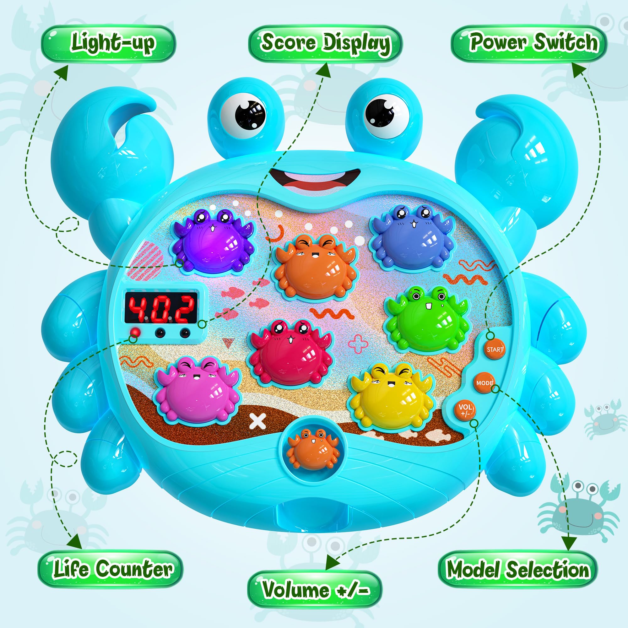 HopeRock Toddler Toys for 2-4 Year Old Boys - Interactive Crab Toy with Music, Lights & Water Spray - Educational Learning Game with 2 Hammers - Perfect Birthday Gift for 2 Year Old Boys - Fun Outdoor & Indoor Play for Preschool Kids