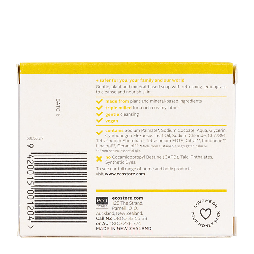Ecostore Lemongrass Natural Soap Bar 80g (Pack of 2) - Refreshing & Antibacterial for Face & Body - Perfect for Daily Use, Travel & Eco-Friendly Bathroom
