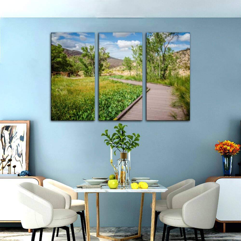 Red Rock Canyon National Conservation Calico Basin Boardwalks Canvas Wall Art - 3 Panel Paintings for Living Room & Bedroom Decor - Scenic Desert Landscape Home Wall Decor Posters | Perfect for Southwest Style Home Office & Vacation Rental Decoration
