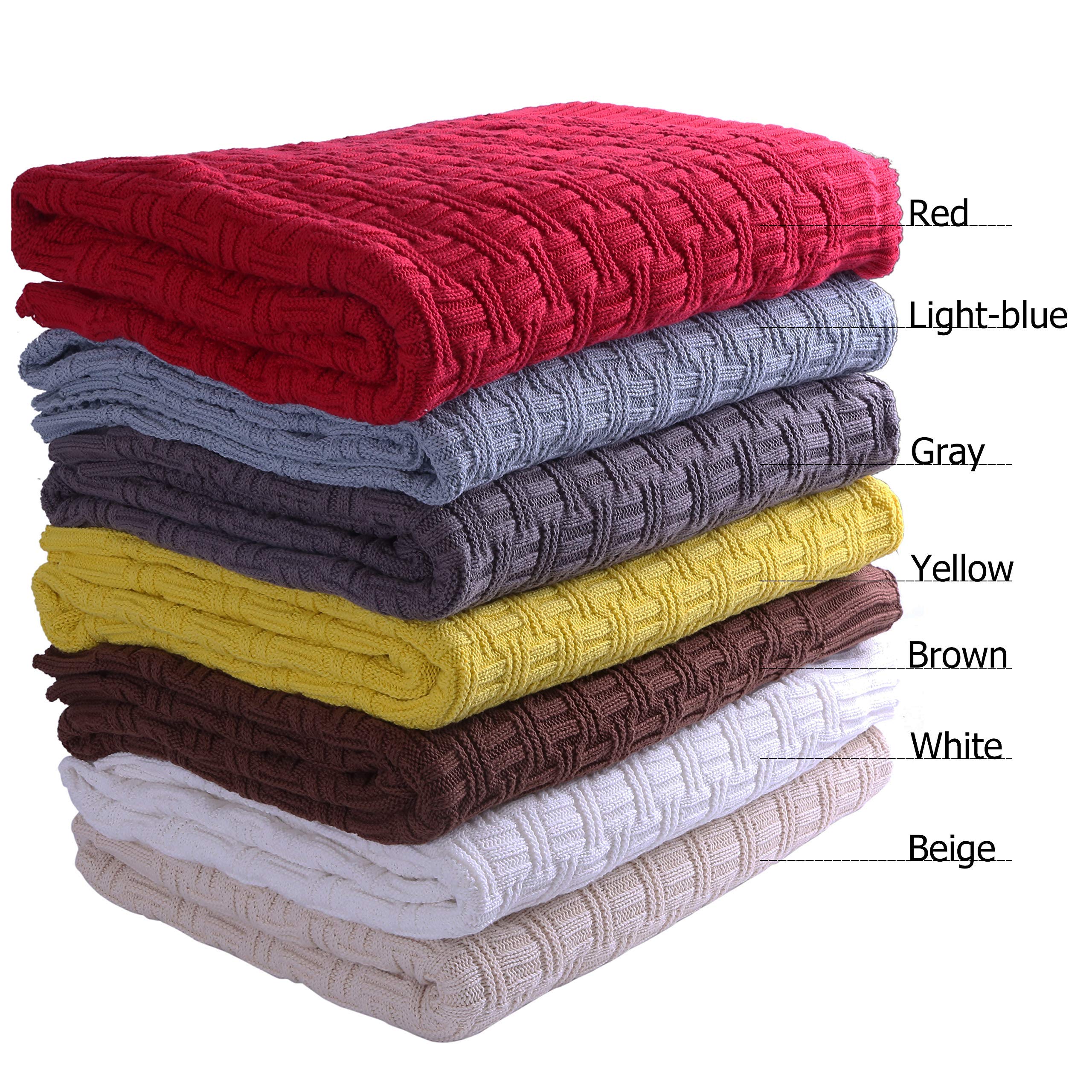 AGOOL Soft Cotton Red Cable Knit Throw Blanket - 50x70 Inch Cozy Blanket for Couch, Bed, Sofa & Beach - Home Decor Knitted Blanket with Silk Bow Tie Gift Packaging (2.2 lbs) - Perfect for Winter Snuggling, Picnics & Home Styling