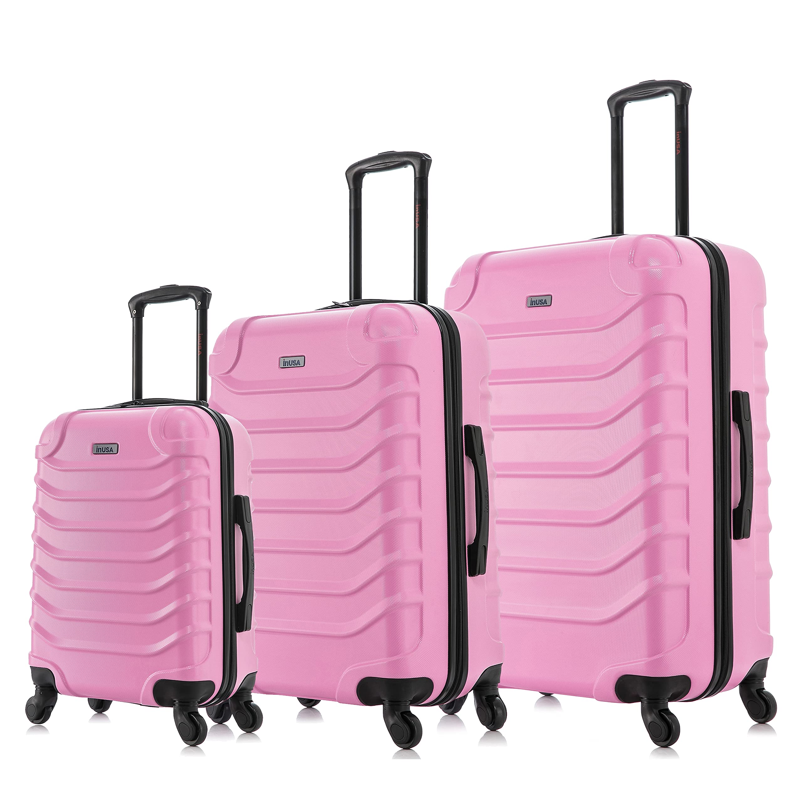 InUSA ENDURANCE 3-Piece Lightweight Hardshell Luggage Set with Spinner Wheels (20in, 24in, 28in) - Durable Expandable Suitcase with Trolley Handle for Air Travel, Business Trips & Family Vacations - Pink