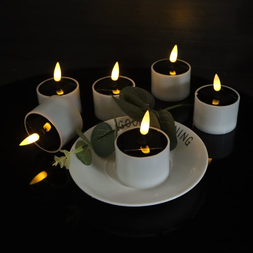 Solar Tea Lights Outdoor Waterproof - 6 Pack Warm White LED Flameless Candles for Lanterns, Home & Window Decor - Dusk to Dawn Sensor - Perfect for Garden, Patio, Wedding & Holiday Decorations