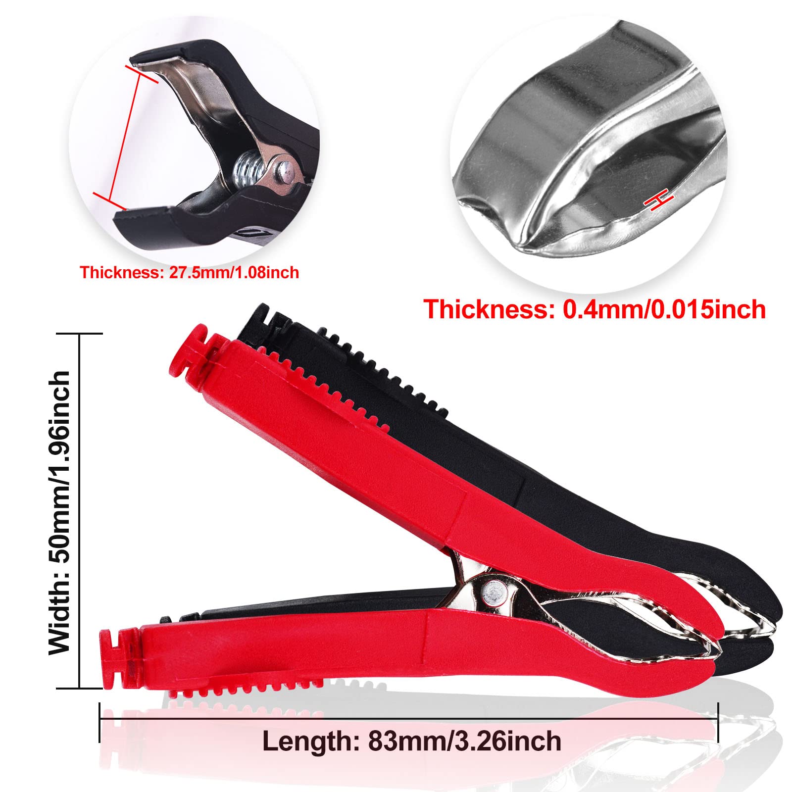 10PCS 78mm Plastic Handle Alligator Clips - 35A Electrical Test Clamps with Metal Jaws for Car, Auto, Boat & Battery Testing - Durable Black & Red Probes (Perfect for DIY Electronics, Automotive Repairs & Electrical Projects)