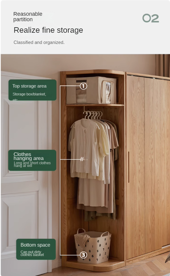 Solid Oak & Cherry Wood Modern Corner Wardrobe - Triangle Floor Standing Closet for Bedroom, Living Room, and Office Storage