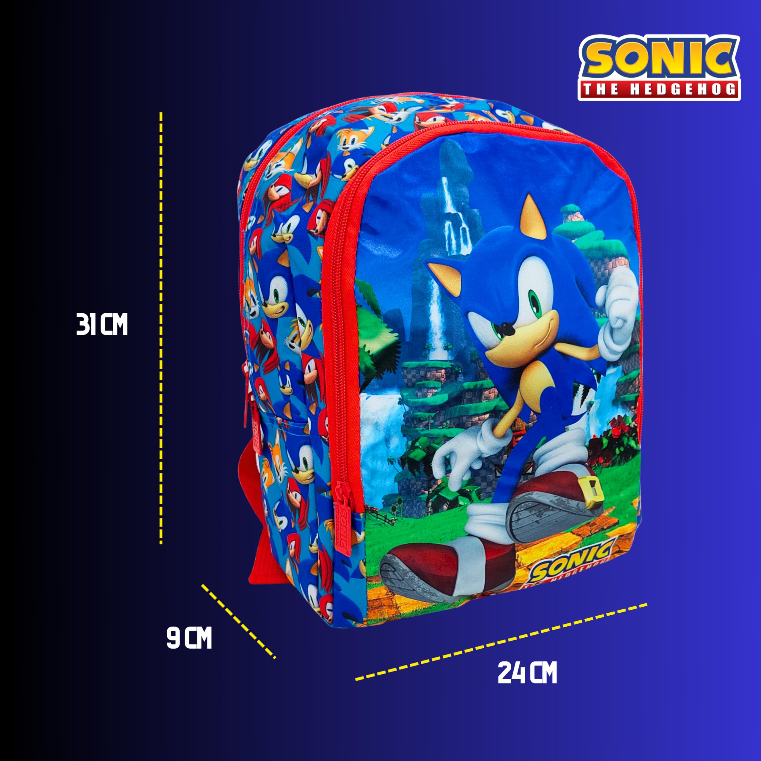 Sonic The Hedgehog Backpack for Kids & Teens, School Backpack, Travel Backpack with Wheels, Adjustable Design, Perfect Gift for Boys & Girls | 31 x 24 x 9 CM | Ideal for School, Travel & Everyday Use