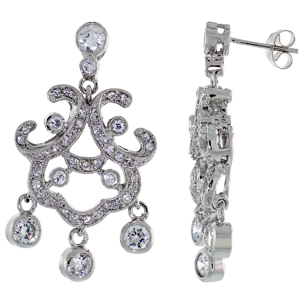 Elegant Sterling Silver CZ Chandelier Earrings with Triple Bead Drop - 1.5 Inch (38mm) Dangle Earrings for Women | Perfect for Weddings, Parties & Special Occasions