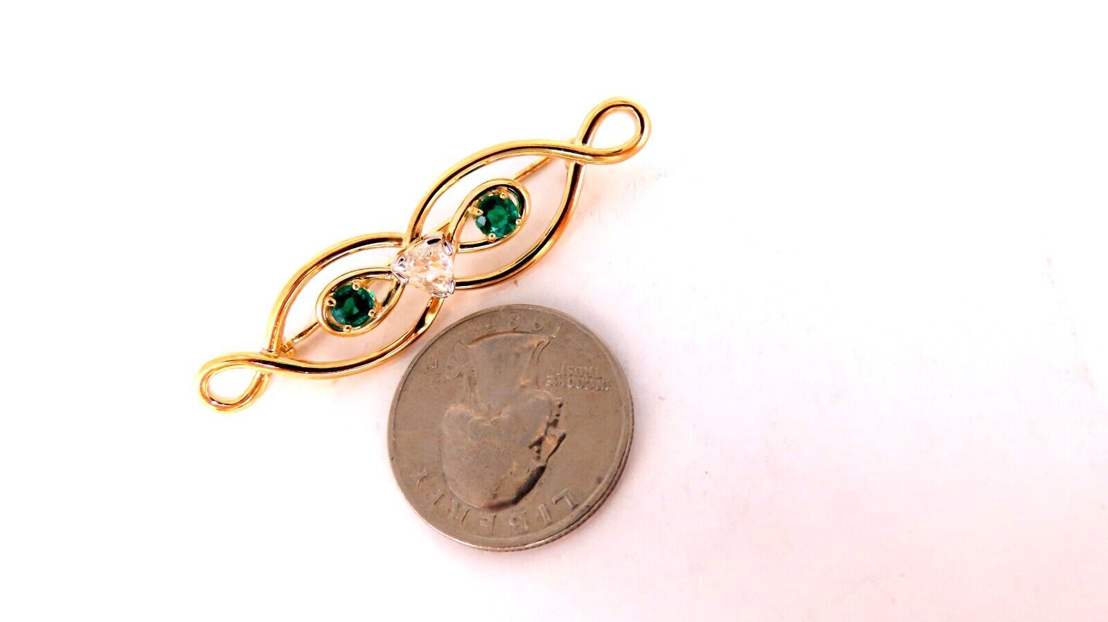 14K Gold Natural Trilliant Diamond & Emerald Infinity Pin - Elegant Jewelry for Weddings, Anniversaries & Special Occasions