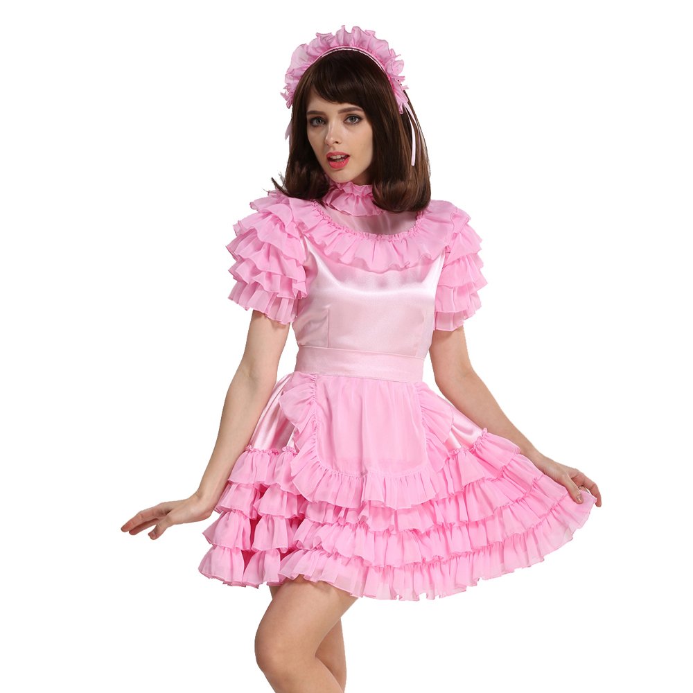 Lockable Light Pink Maid Dress Uniform for Women - Elegant Costume for Cosplay, Halloween & Role-Playing