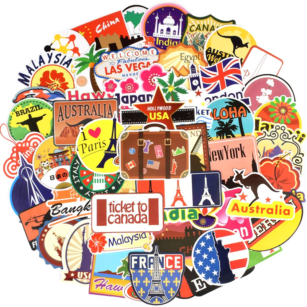 Waterproof Vinyl Stickers 100Pcs - Travel Themed Decals for Laptop, Luggage, Scrapbook, Postcard | Perfect for DIY Crafts, Journaling & Personalizing Accessories