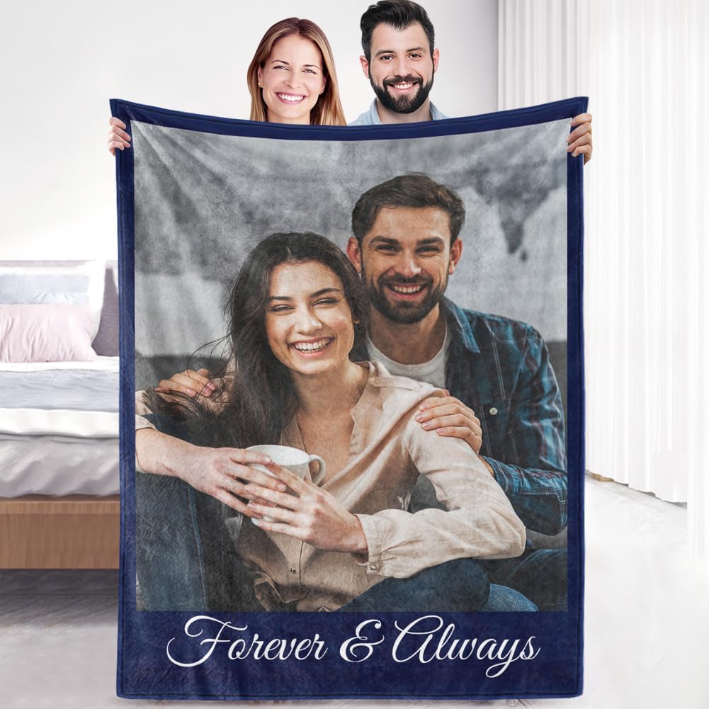 Custom Photo Sherpa Fleece Blanket - Personalized Couples Gift with Text | Soft, Warm & Fuzzy | Birthday & Christmas Present for Boyfriend/Girlfriend | Perfect for Cuddling, Home Decor & Romantic Gifts